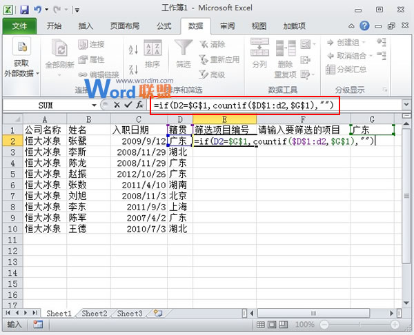 Excel2010中自定义进行筛选并依次编号